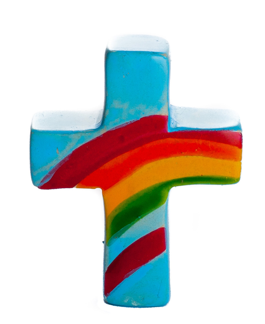 Handschmeichler SpecksteinKreuz mit Regenbogen Hellblau