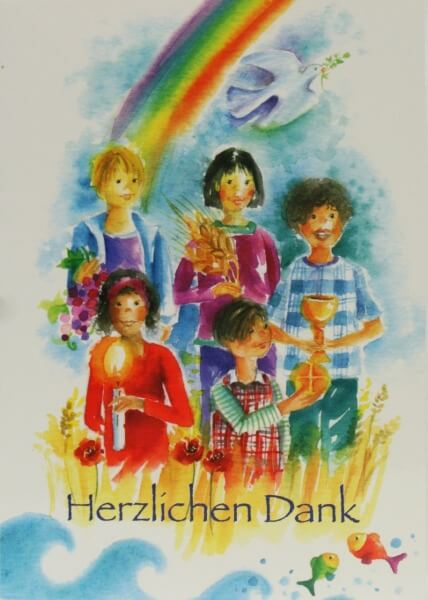 Kommunionkarte - Danksagung & Kinder u. Regenbogen