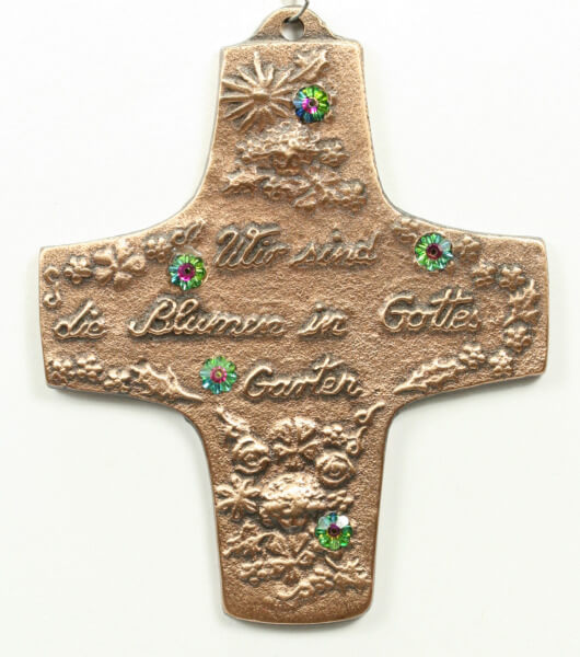 Kommunionkreuz - Blumen in Gottes Garten & Strasssteine