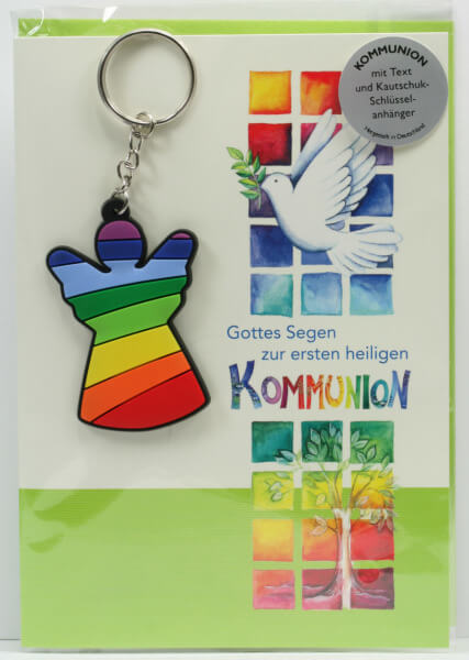 Kommunionkarte - Gottes Segen & Engelanhänger