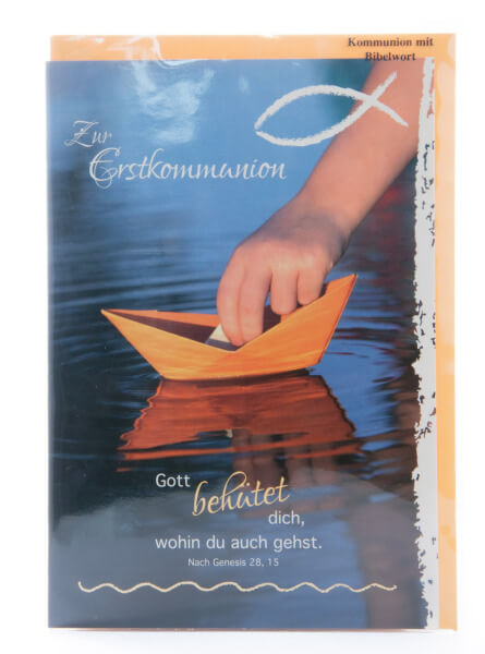 Karte zur Kommunion - Gott behütet dich & Papierschiffchen