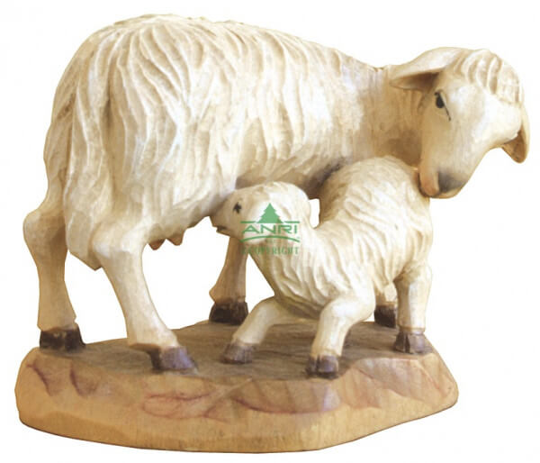 Karl-Kuolt-Krippe Lindenholz - Schaf stehend mit Lamm