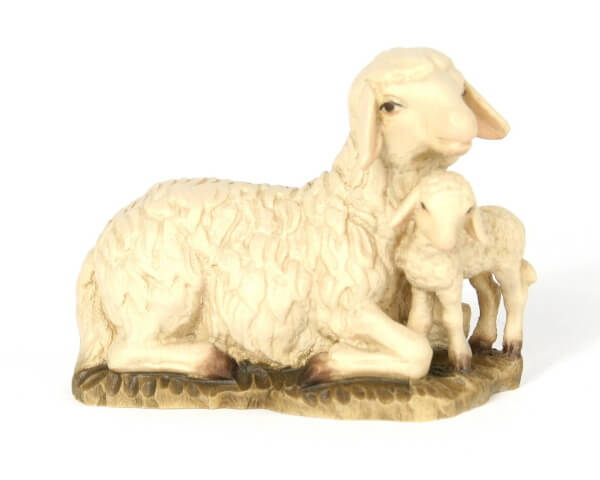 Bacher-Krippe - Schaf liegend mit Lamm