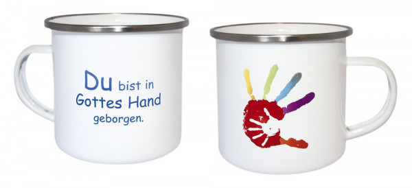 Emaille-Becher - Hand in Hand