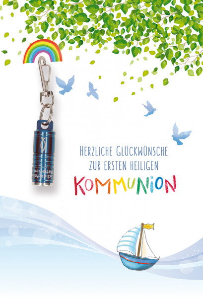 Karte zur Kommunion - Geborgen & Blaue Taschenlampe