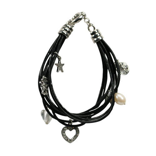 Lederarmband - Symbolanhänger & Silberfarben