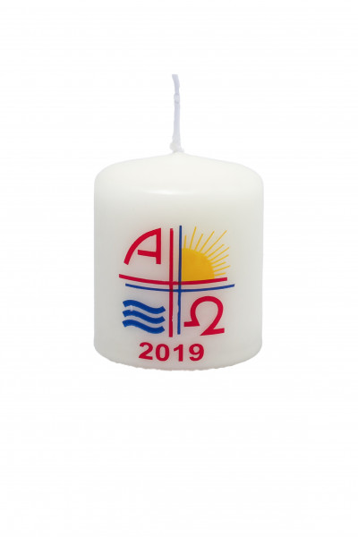 Osterkerze - Alpha & Omega im Becher 2019