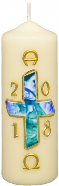 Osterkerze - Blaues Kreuz & Gold